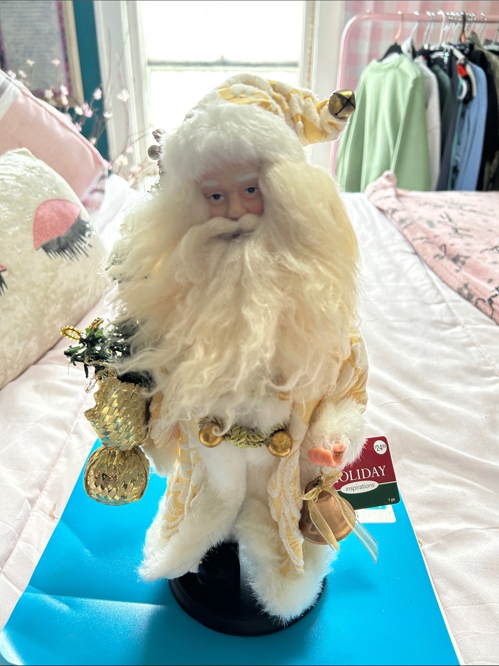 Cream & Gold Holiday Santa Figurine by Holiday Inspirations NWT 14” Tall New